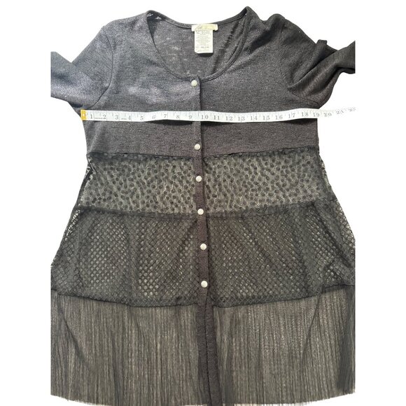 Zoe By Michael Phillips Black Sheer Top Button-Up Cardigan Boho Fairygoth Size M - Picture 5 of 6